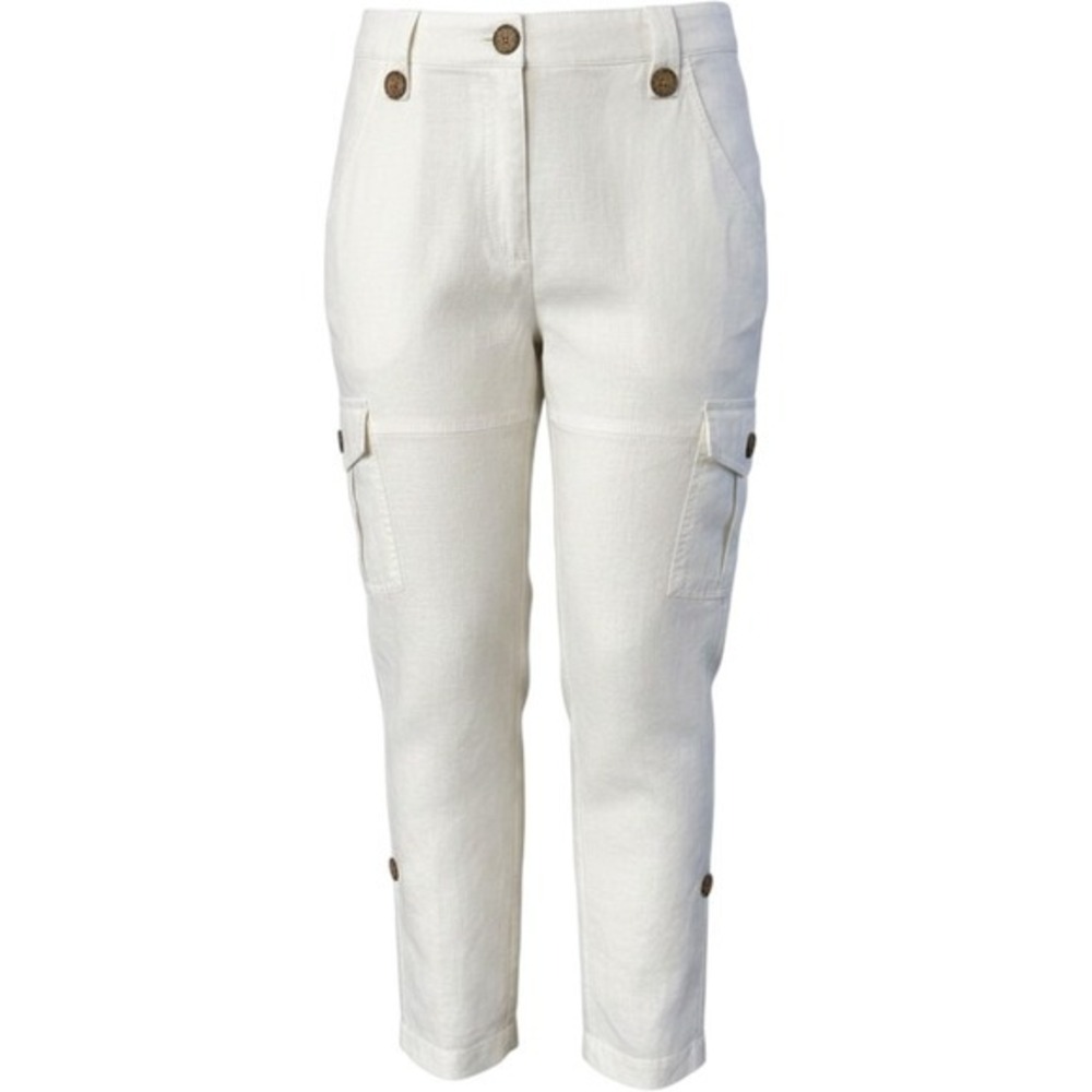 Live‎ a Little LAL Cream 100% Linen Cargo Pants High Rise Straight Leg Size 12
